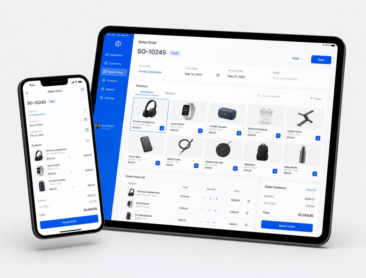 Interface do TBSales em dispositivos móveis